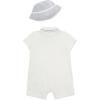Little Me Clothes for Baby Boys’ Soft Cotton Short Sleeve Romper Shirt and Coordinating Hat Set, 3 to 12 Months(White Puppy)