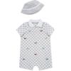 Little Me Clothes for Baby Boys’ Soft Cotton Short Sleeve Romper Shirt and Coordinating Hat Set, 3 to 12 Months(Grey)