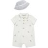 Little Me Clothes for Baby Boys’ Soft Cotton Short Sleeve Romper Shirt and Coordinating Hat Set, 3 to 12 Months(White Puppy)
