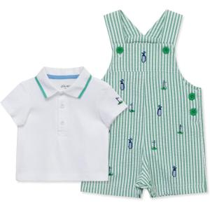 Little Me Baby Boy Shortall Set – 2-Piece, Tee Shirt and Overall Shorts, Cute and Comfy Outfits(Bright Green/White Polo)