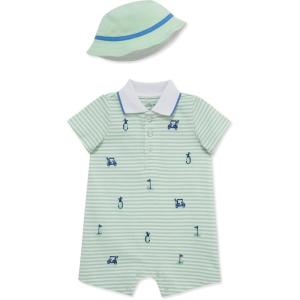 Little Me Clothes for Baby Boys’ Soft Cotton Short Sleeve Romper Shirt and Coordinating Hat Set, 3 to 12 Months(Green Golf)