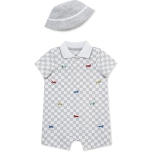 Little Me Clothes for Baby Boys’ Soft Cotton Short Sleeve Romper Shirt and Coordinating Hat Set, 3 to 12 Months(Grey)