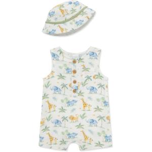 Little Me Clothes for Baby Boys’ Soft Cotton Short Sleeve Romper Shirt and Coordinating Hat Set, 3 to 12 Months(Jungle)