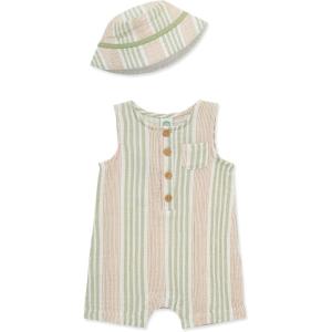 Little Me Clothes for Baby Boys’ Soft Cotton Short Sleeve Romper Shirt and Coordinating Hat Set, 3 to 12 Months(Reseda/Marshmallow)