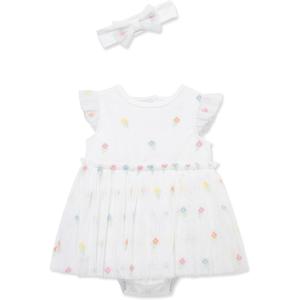 Little Me Clothes for Baby Girls’ Popover Bodysuit Dress and Headband Set, 3-12 Months(Bright White)