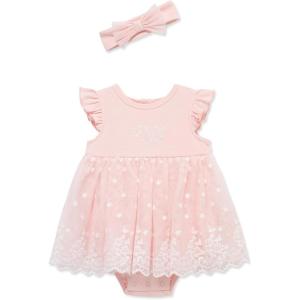 Little Me Clothes for Baby Girls’ Popover Bodysuit Dress and Headband Set, 3-12 Months(Pink Almond)