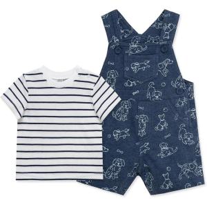 Little Me baby-boys 2-piece Tee Shirt and Shortall Set(Blue Puppipes)