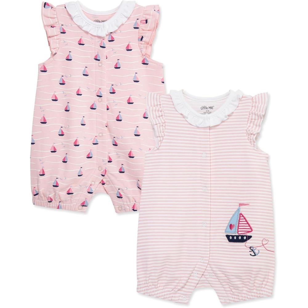 imageLittle Me Clothes for Baby Girls 2Pack Rompers 3 Months 12 MonthsAlmond BlossomMulti