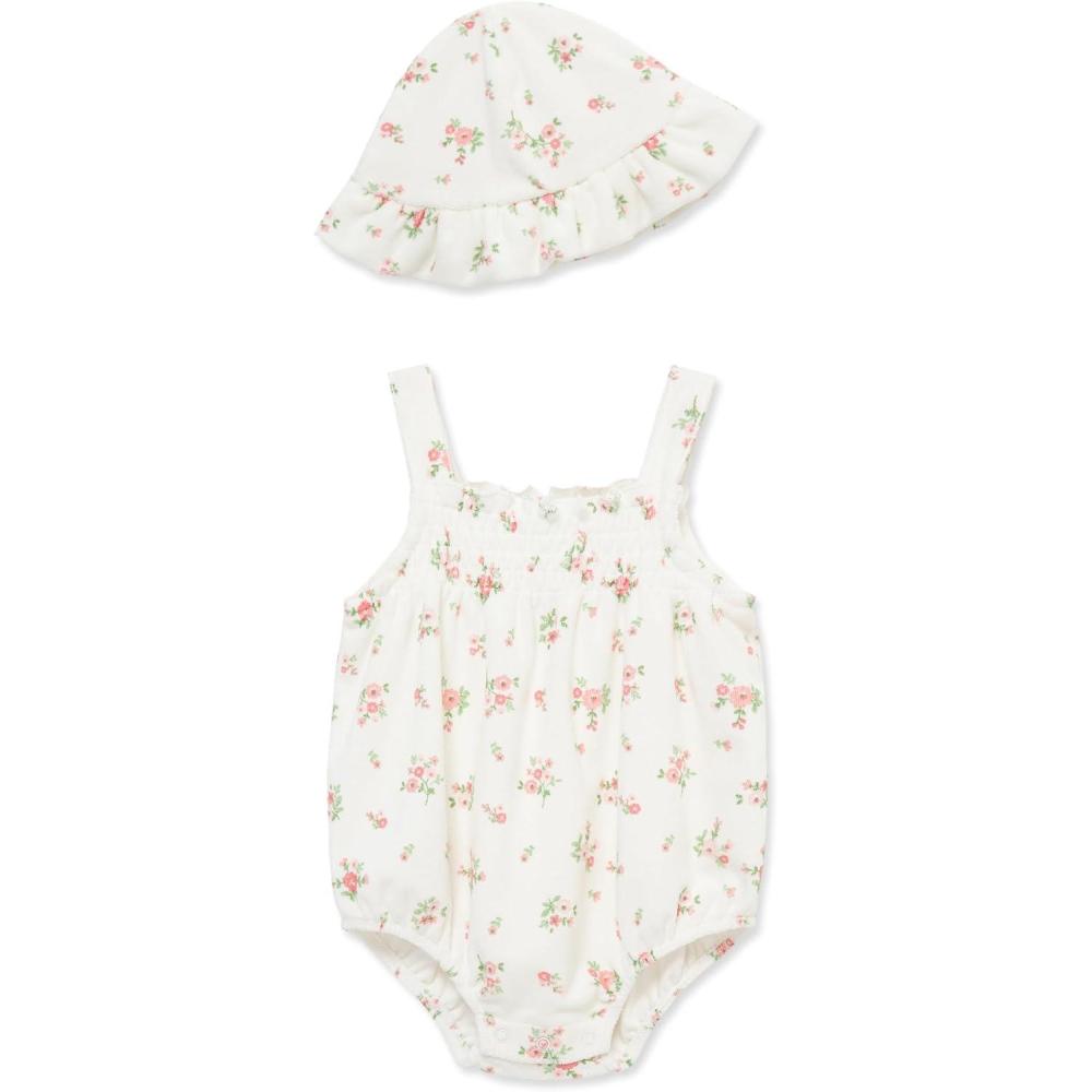 imageLittle Me Clothes for Baby Girls Terry Bubble Romper and Hat Set 3 to 12 MonthsFloral