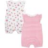 Little Me Clothes for Baby Girls’ 2-Pack Rompers, 3 Months – 12 Months(Pink Lemonade/Multi)