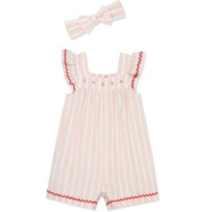 Little Me Clothes for Baby Girls’ 100% Cotton Gauze Romper and Headband Set, 12 Months to 4 Toddler