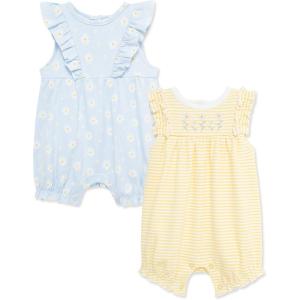 Little Me Clothes for Baby Girls’ 2-Pack Rompers, 3 Months – 12 Months(Chambray Blue/Banana Cream)
