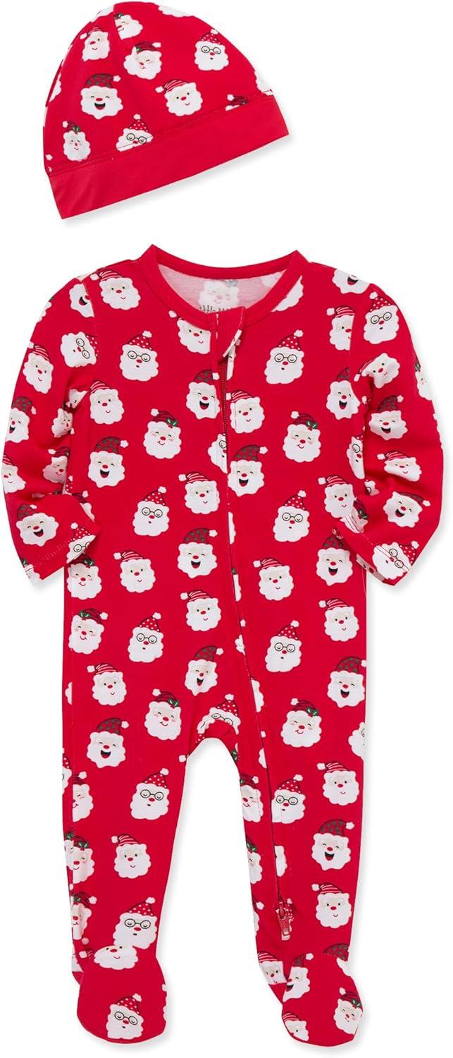 imageLittle Me Clothes for Baby Gender Neutral Viscose from Bamboo Zipper Closure Holiday Footie Pajamas Newborn to 9 MonthsLipstick Red