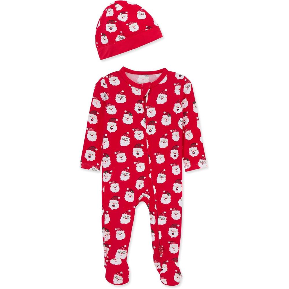 imageLittle Me Clothes for Baby Gender Neutral Viscose from Bamboo Zipper Closure Holiday Footie Pajamas Newborn to 9 MonthsLipstick Red