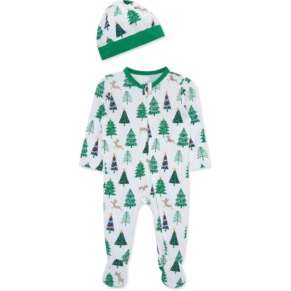 imageLittle Me Clothes for Baby Gender Neutral Viscose from Bamboo Zipper Closure Holiday Footie Pajamas Newborn to 9 MonthsWhiteJelly Bean Green
