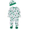 Little Me Clothes for Baby Gender Neutral Viscose from Bamboo Zipper Closure Holiday Footie Pajamas, Newborn to 9 Months(White/Jelly Bean Green)