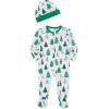 Little Me Clothes for Baby Gender Neutral Viscose from Bamboo Zipper Closure Holiday Footie Pajamas, Newborn to 9 Months(White/Jelly Bean Green)