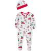 Little Me Clothes for Baby Gender Neutral Viscose from Bamboo Zipper Closure Holiday Footie Pajamas, Newborn to 9 Months(White/Lipstick Red)