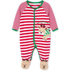 Little Me Clothes for Baby Boys’ and Girls’ Holiday Footies Rompers Sleepers, Newborn to 6 Months(Reindeer Stripe Footie)