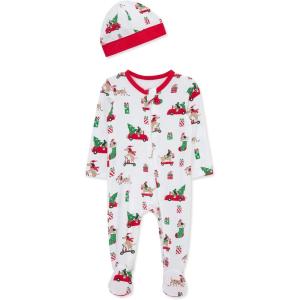 Little Me Clothes for Baby Gender Neutral Viscose from Bamboo Zipper Closure Holiday Footie Pajamas, Newborn to 9 Months(White/Lipstick Red)