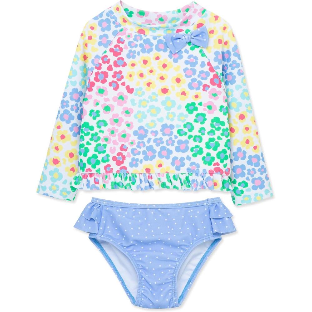 imageLittle Me Baby Girls Little Girls Twopiece UPF 50 Sun Protection Rash Guard SetBlue Vista