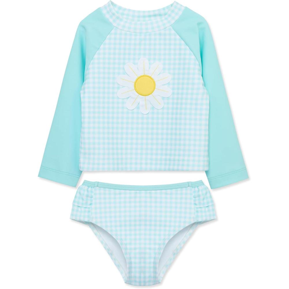imageLittle Me Baby Girls Little Girls Twopiece UPF 50 Sun Protection Rash Guard SetDaisy Blue