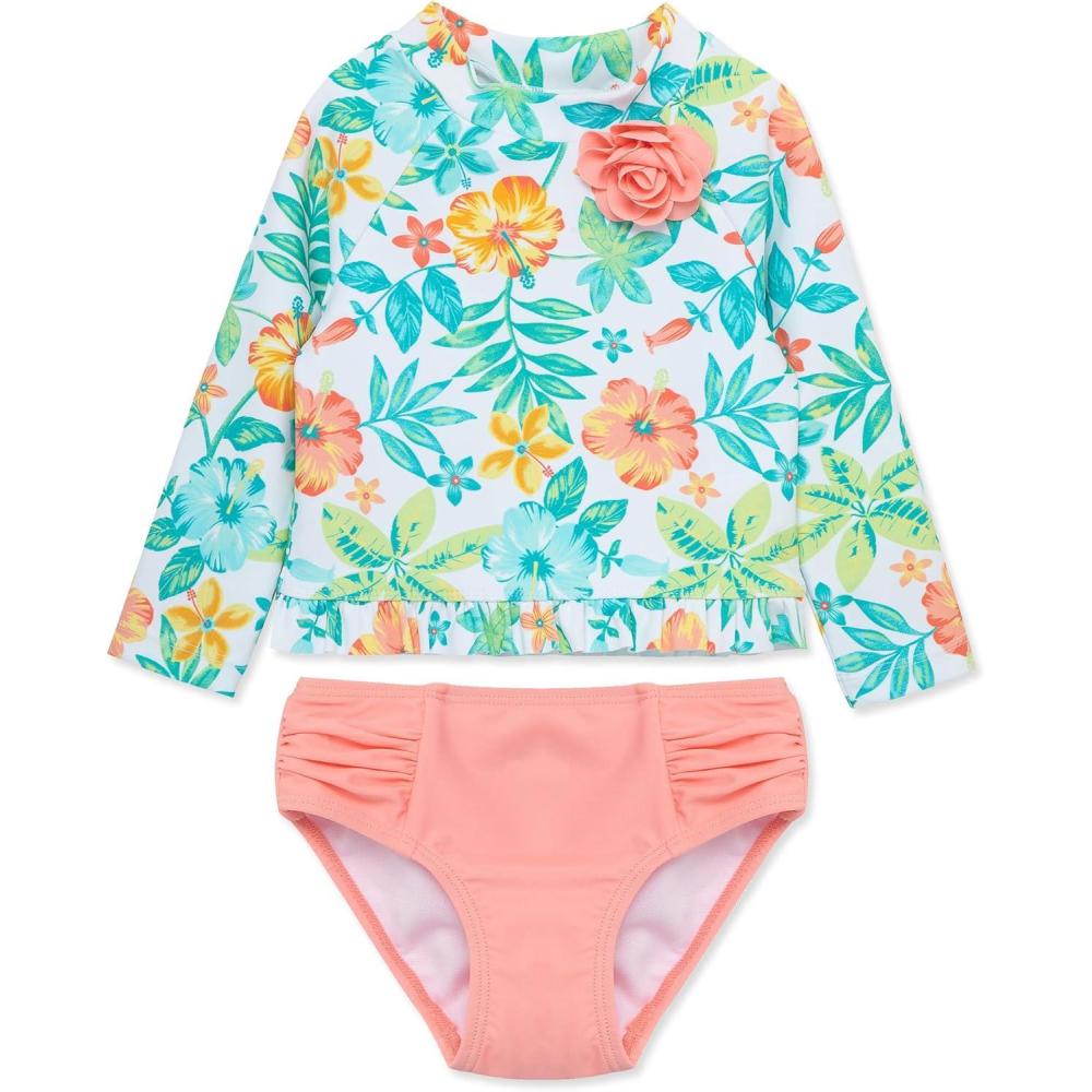 imageLittle Me Baby Girls Little Girls Twopiece UPF 50 Sun Protection Rash Guard SetMulticolored