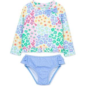 Little Me Baby Girls’ Little Girls’ Two-piece UPF+ 50 Sun Protection Rash Guard Set(Blue Vista)