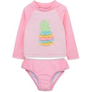 Little Me Baby Girls’ Little Girls’ Two-piece UPF+ 50 Sun Protection Rash Guard Set(Bright Pink)
