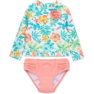 Little Me Baby Girls’ Little Girls’ Two-piece UPF+ 50 Sun Protection Rash Guard Set(Multicolored)