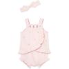 Little Me Clothes for Baby Girls’ Woven Sunsuit and Headband Set, 3-12 Months(Pink Tulip)