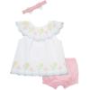 Little Me Clothes for Baby Girls’ Woven Sunsuit and Headband Set, 3-12 Months(White/Pink)