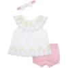 Little Me Clothes for Baby Girls’ Woven Sunsuit and Headband Set, 3-12 Months(White/Pink)
