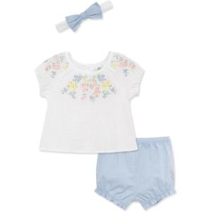 Little Me Clothes for Baby Girls’ Woven Sunsuit and Headband Set, 3-12 Months(White/Blue Floral)