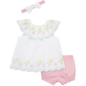 Little Me Clothes for Baby Girls’ Woven Sunsuit and Headband Set, 3-12 Months(White/Pink)