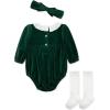 Little Me Clothes for Baby Girls’ Bubble Set, Matching Romper, Headband, and Socks, 3 Months to 12 Months(Dark Green)