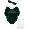 Little Me Clothes for Baby Girls’ Bubble Set, Matching Romper, Headband, and Socks, 3 Months to 12 Months(Dark Green)