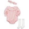 Little Me Clothes for Baby Girls’ Bubble Set, Matching Romper, Headband, and Socks, 3 Months to 12 Months(Pink)