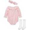 Little Me Clothes for Baby Girls’ Bubble Set, Matching Romper, Headband, and Socks, 3 Months to 12 Months(Pink)
