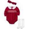Little Me Clothes for Baby Girls’ Bubble Set, Matching Romper, Headband, and Socks, 3 Months to 12 Months(Red)