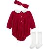 Little Me Clothes for Baby Girls’ Bubble Set, Matching Romper, Headband, and Socks, 3 Months to 12 Months(Red)