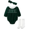 Little Me Clothes for Baby Girls’ Bubble Set, Matching Romper, Headband, and Socks, 3 Months to 12 Months(Dark Green)