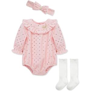 Little Me Clothes for Baby Girls’ Bubble Set, Matching Romper, Headband, and Socks, 3 Months to 12 Months(Pink)