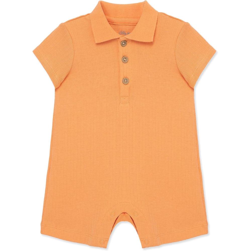 imageLittle Me Simply Essential Solids 100 Organic Clothes for Baby Boys Collared Polo Romper 312 Months