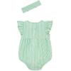 Little Me Clothes for Baby Girls’ 100% Cotton Woven Bubble Romper and Headband Set, 3 to 12 Months(Green Stripe)
