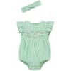 Little Me Clothes for Baby Girls’ 100% Cotton Woven Bubble Romper and Headband Set, 3 to 12 Months(Green Stripe)