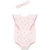 Little Me Clothes for Baby Girls’ 100% Cotton Woven Bubble Romper and Headband Set, 3 to 12 Months(Pink Tiny Flowers)