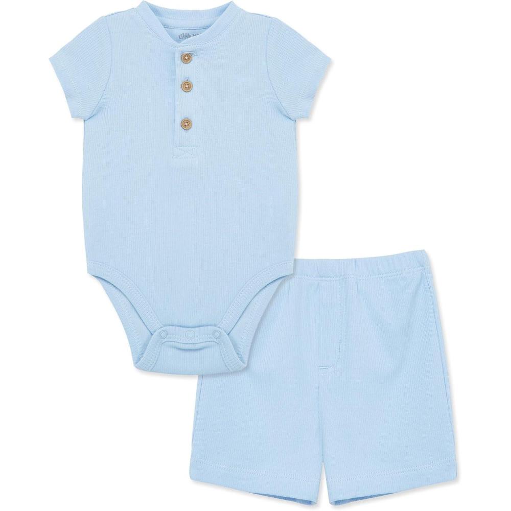 imageLittle Me Simply Essential Solids 100 Organic Clothes for Baby Boys 2Piece Short Set 012 Months