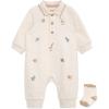 Little Me Clothes for Baby Boys’ Snap Closure Coverall and Matching Socks Set, 3 Months to 12 Months(Oatmeal Heather Safari)