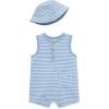 Little Me Clothes for Baby Boys’ Terry Romper and Coordinating Hat Set, 3 Months to 12 Months(Blue Bell/White)